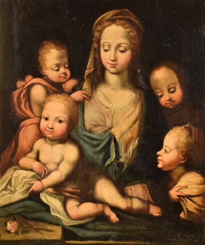 Madone avec l'Enfant et Anges (Charité) Renaissance Italienne - Tableaux et dessins Style Renaissance